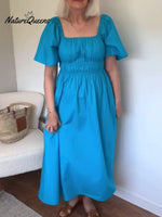 Încarcă imaginea în vizualizatorul Galerie, Rochie elegantă din bumbac, cu pliseuri, pentru femei
