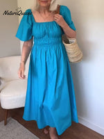 Încarcă imaginea în vizualizatorul Galerie, Rochie elegantă din bumbac, cu pliseuri, pentru femei
