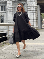 Încarcă imaginea în vizualizatorul Galerie, Rochie tip cămașă din bumbac, culoare uni, fustă mare
