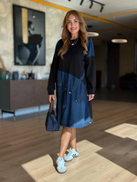 Încarcă imaginea în vizualizatorul Galerie, Rochie sport neagră cu buzunare mari și garnitură din denim
