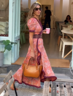 Încarcă imaginea în vizualizatorul Galerie, Rochie maxi elegantă roz cu mâneci scurte
