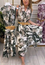 Încarcă imaginea în vizualizatorul Galerie, Rochie elegantă fără mâneci, cu imprimeu floral și nasturi
