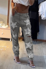Încarcă imaginea în vizualizatorul Galerie, Blugi rupți casual cu stele pentru femei

