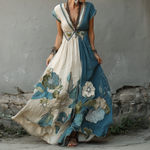 Încarcă imaginea în vizualizatorul Galerie, Rochie retro japoneză Sakura artistică din in cu mânecă scurtă pentru femei
