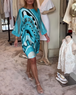 Încarcă imaginea în vizualizatorul Galerie, Rochie elegantă cu guler rotund și imprimeu mătase
