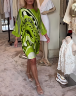 Încarcă imaginea în vizualizatorul Galerie, Rochie elegantă cu guler rotund și imprimeu mătase
