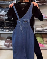 Încarcă imaginea în vizualizatorul Galerie, 💃Fustă din denim pentru femei, cu guler rotund și bretele, din două piese, falsă
