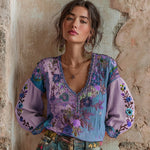 Încarcă imaginea în vizualizatorul Galerie, Top cu decolteu în V și broderie patchwork
