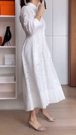 Încarcă imaginea în vizualizatorul Galerie, Rochie de damă cu rever, imprimeu, scobit în talie, culoare solidă, casual
