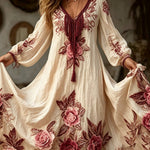 Încarcă imaginea în vizualizatorul Galerie, Rochie cu imprimeu floral 3D din bumbac și in
