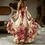 Încarcă imaginea în vizualizatorul Galerie, Rochie cu imprimeu floral 3D din bumbac și in
