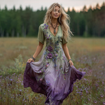 Încarcă imaginea în vizualizatorul Galerie, Women's Bohemian Floral Art Gradient Linen Maxi Dress
