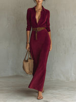 Încarcă imaginea în vizualizatorul Galerie, Rochie maxi din piele întoarsă cu un singur rând de nasturi și curea cu rever pentru femei
