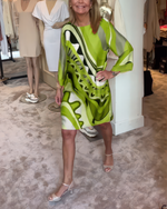 Încarcă imaginea în vizualizatorul Galerie, Rochie elegantă cu guler rotund și imprimeu mătase
