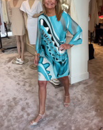 Încarcă imaginea în vizualizatorul Galerie, Rochie elegantă cu guler rotund și imprimeu mătase

