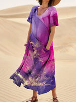 Încarcă imaginea în vizualizatorul Galerie, Rochie de damă din in cu imprimeu multicolor și buzunar
