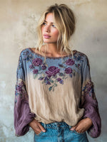 Încarcă imaginea în vizualizatorul Galerie, Tricou cu broderie florală în degrade
