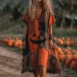 Încarcă imaginea în vizualizatorul Galerie, Rochie midi vintage cu imprimeu patchwork de Halloween
