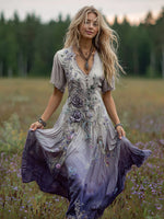 Încarcă imaginea în vizualizatorul Galerie, Women's Bohemian Floral Art Gradient Linen Maxi Dress
