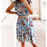 Încarcă imaginea în vizualizatorul Galerie, Rochie de damă din șifon floral cu volane și mâneci

