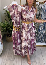 Încarcă imaginea în vizualizatorul Galerie, Rochie elegantă fără mâneci, cu imprimeu floral și nasturi
