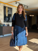 Încarcă imaginea în vizualizatorul Galerie, Rochie sport neagră cu buzunare mari și garnitură din denim
