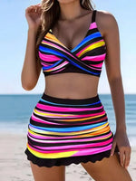 Încarcă imaginea în vizualizatorul Galerie, Set de costum de baie din două piese cu dungi multicolore și volane
