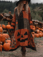 Încarcă imaginea în vizualizatorul Galerie, Fustă maxi vintage de Halloween cu față de dovleac din bumbac îngroșat
