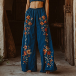 Încarcă imaginea în vizualizatorul Galerie, Pantaloni largi din amestec de in pentru femei, cu model vintage floral brodat
