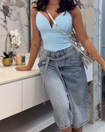 Încarcă imaginea în vizualizatorul Galerie, Pantaloni decorativi drepți din denim, crop
