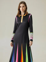 Încarcă imaginea în vizualizatorul Galerie, Rochie eleganta cu guler de camasa color block
