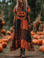 Încarcă imaginea în vizualizatorul Galerie, Rochie maxi vintage de Halloween cu imprimeu petic

