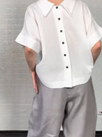 Încarcă imaginea în vizualizatorul Galerie, Set cămașă-pantaloni casual din bumbac și in pentru femei, culoare solidă
