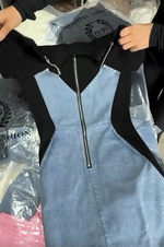 Încarcă imaginea în vizualizatorul Galerie, 💓Fustă de damă din denim cu guler rotund și imprimeu petic
