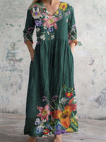 Încarcă imaginea în vizualizatorul Galerie, Rochie elegantă din bumbac cu model floral și decolteu în V pentru femei
