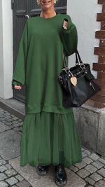 Încarcă imaginea în vizualizatorul Galerie, Rochie casual pentru femei cu guler rotund și cusături din dantelă
