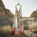 Încarcă imaginea în vizualizatorul Galerie, Rochie vintage boemă cu imprimeu floral petic din bumbac și in pentru femei
