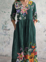 Încarcă imaginea în vizualizatorul Galerie, Rochie elegantă din bumbac cu model floral și decolteu în V pentru femei
