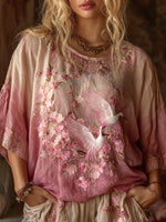 Încarcă imaginea în vizualizatorul Galerie, Cămăși vintage cu mâneci trei sferturi din in, cu model floral în gradient, cu flori de cireș și imprimeu floral
