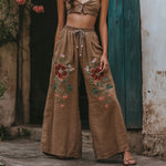 Încarcă imaginea în vizualizatorul Galerie, Pantaloni largi din amestec de in pentru femei, cu model vintage floral brodat
