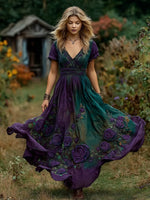 Încarcă imaginea în vizualizatorul Galerie, Rochie brodată 3D cu trandafir violet
