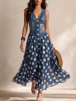 Încarcă imaginea în vizualizatorul Galerie, Rochie cu buline și denim patchwork
