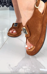 Încarcă imaginea în vizualizatorul Galerie, Sandale la modă pentru femei, cu vârful deschis, din piele întoarsă

