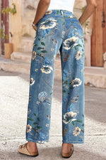 Încarcă imaginea în vizualizatorul Galerie, Blugi cu talie înaltă, model floral integral
