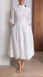 Încarcă imaginea în vizualizatorul Galerie, Rochie de damă cu rever, imprimeu, scobit în talie, culoare solidă, casual

