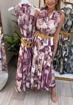 Încarcă imaginea în vizualizatorul Galerie, Rochie elegantă fără mâneci, cu imprimeu floral și nasturi
