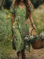Încarcă imaginea în vizualizatorul Galerie, Rochie mini din in cu decolteu în V și imprimeu floral
