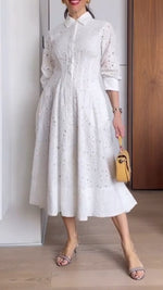 Încarcă imaginea în vizualizatorul Galerie, Rochie de damă cu rever, imprimeu, scobit în talie, culoare solidă, casual
