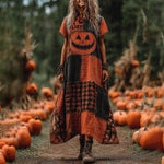 Încarcă imaginea în vizualizatorul Galerie, Rochie maxi vintage de Halloween cu imprimeu petic
