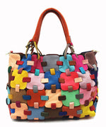 Încarcă imaginea în vizualizatorul Galerie, Geantă de mână frumoasă din piele de vițel cu fermoar și patchwork multicolor
